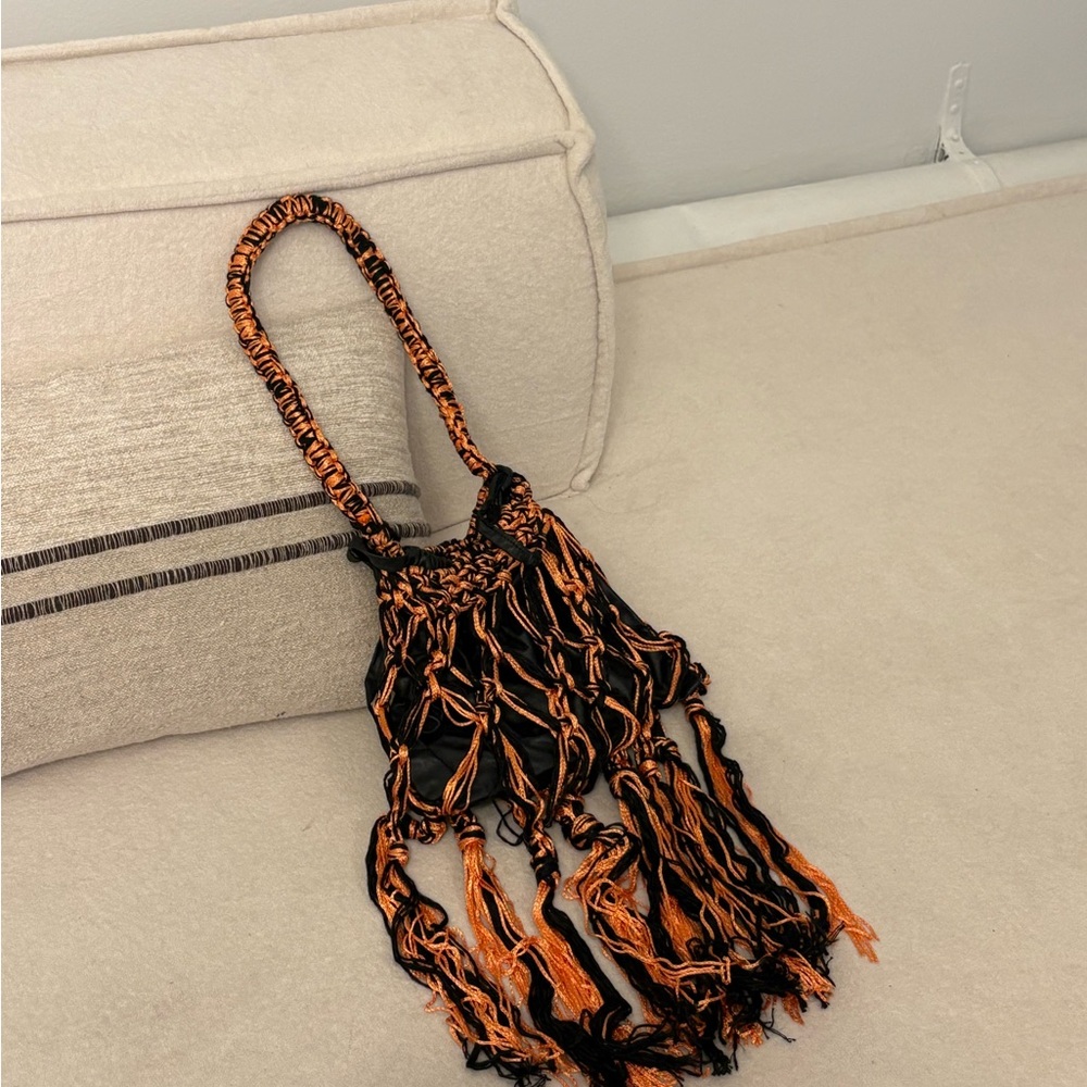 Stylish Orange and Black Fringe Bag